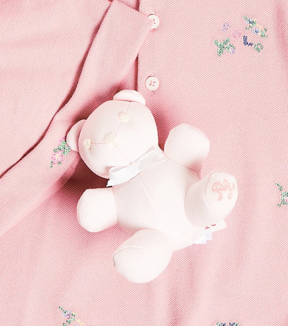 Baby cotton onesie, hat, and teddy bear set