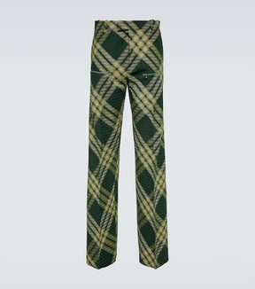Checked wool twill straight pants