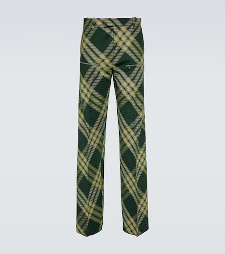 Checked wool twill straight pants