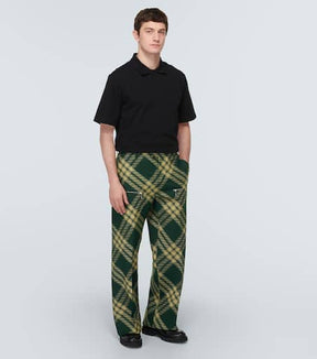 Checked wool twill straight pants