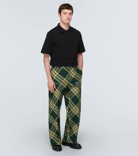 Checked wool twill straight pants