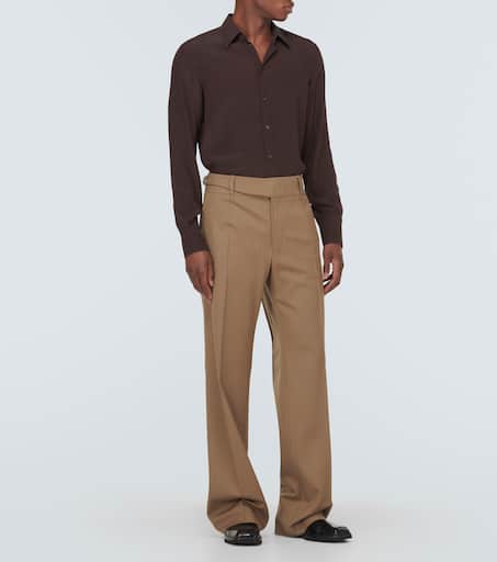 Wool-blend twill suit pants