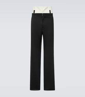 Wool-blend twill straight pants