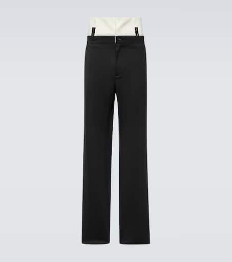 Wool-blend twill straight pants