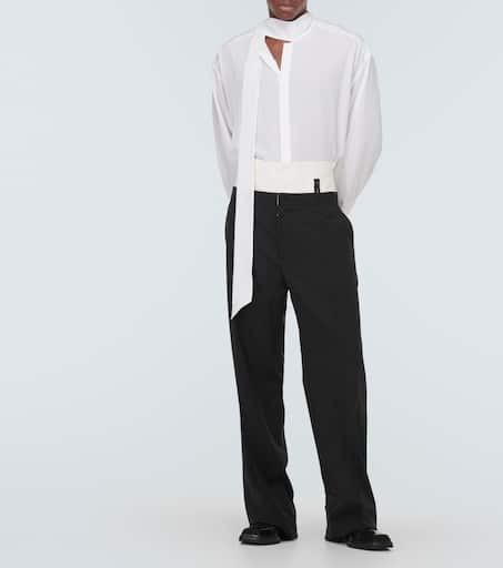 Wool-blend twill straight pants