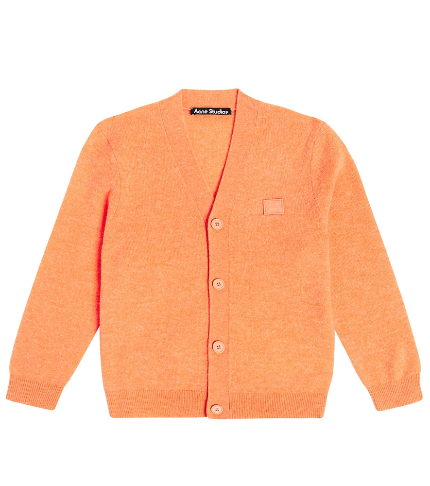 Face Logo V-neck wool cardigan
