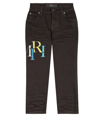 Distressed logo skinny jeans