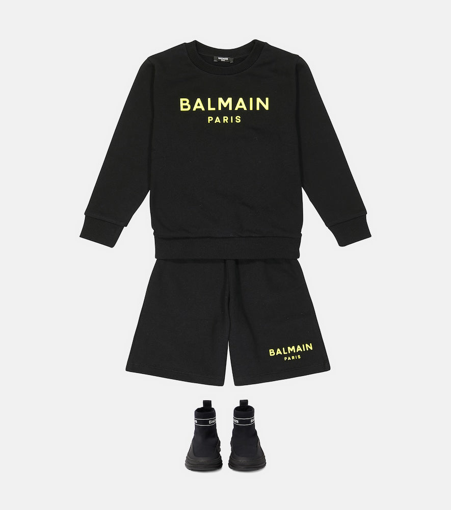 Cotton fleece sweatshirt and shorts set