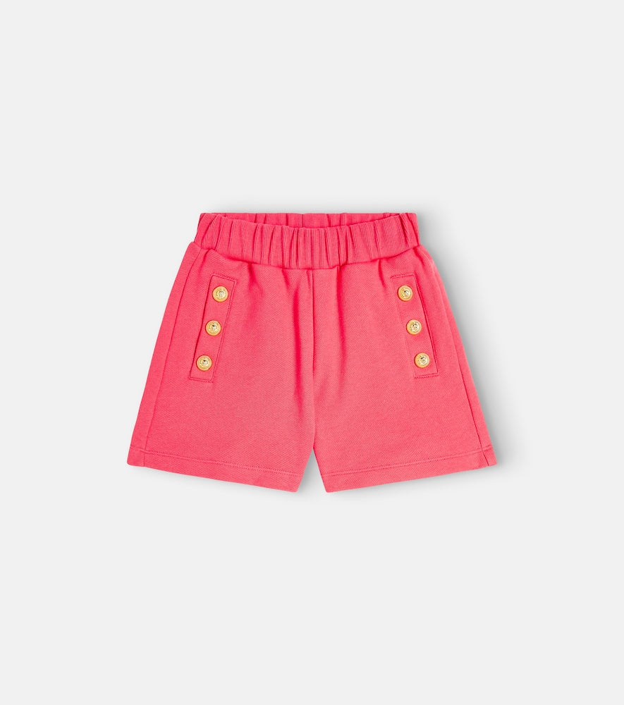 Button-embellished jersey shorts