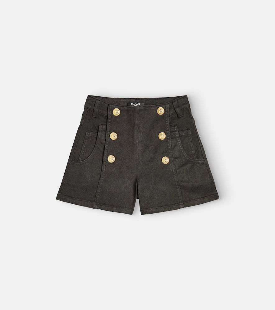 Button-embellished cotton-blend shorts
