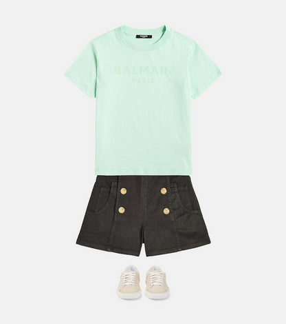 Button-embellished cotton-blend shorts