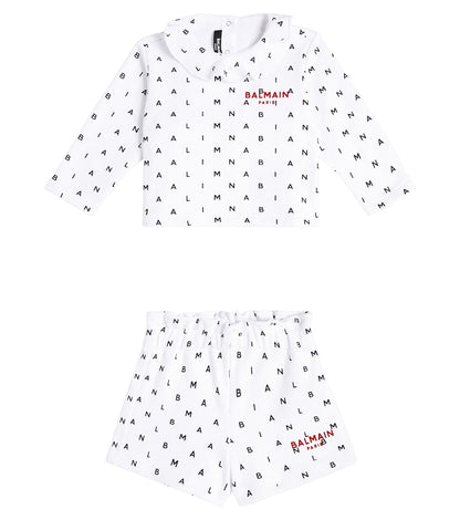 Baby logo cotton jersey sweatshirt and shorts set