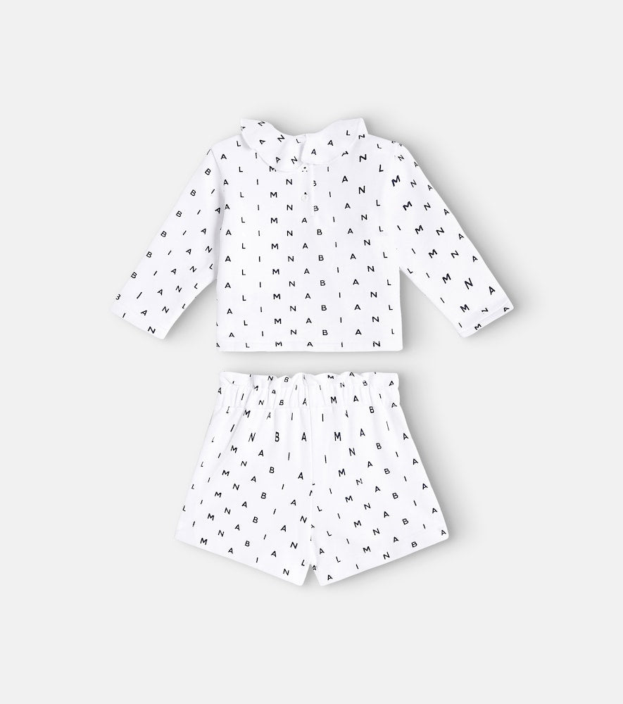 Baby logo cotton jersey sweatshirt and shorts set
