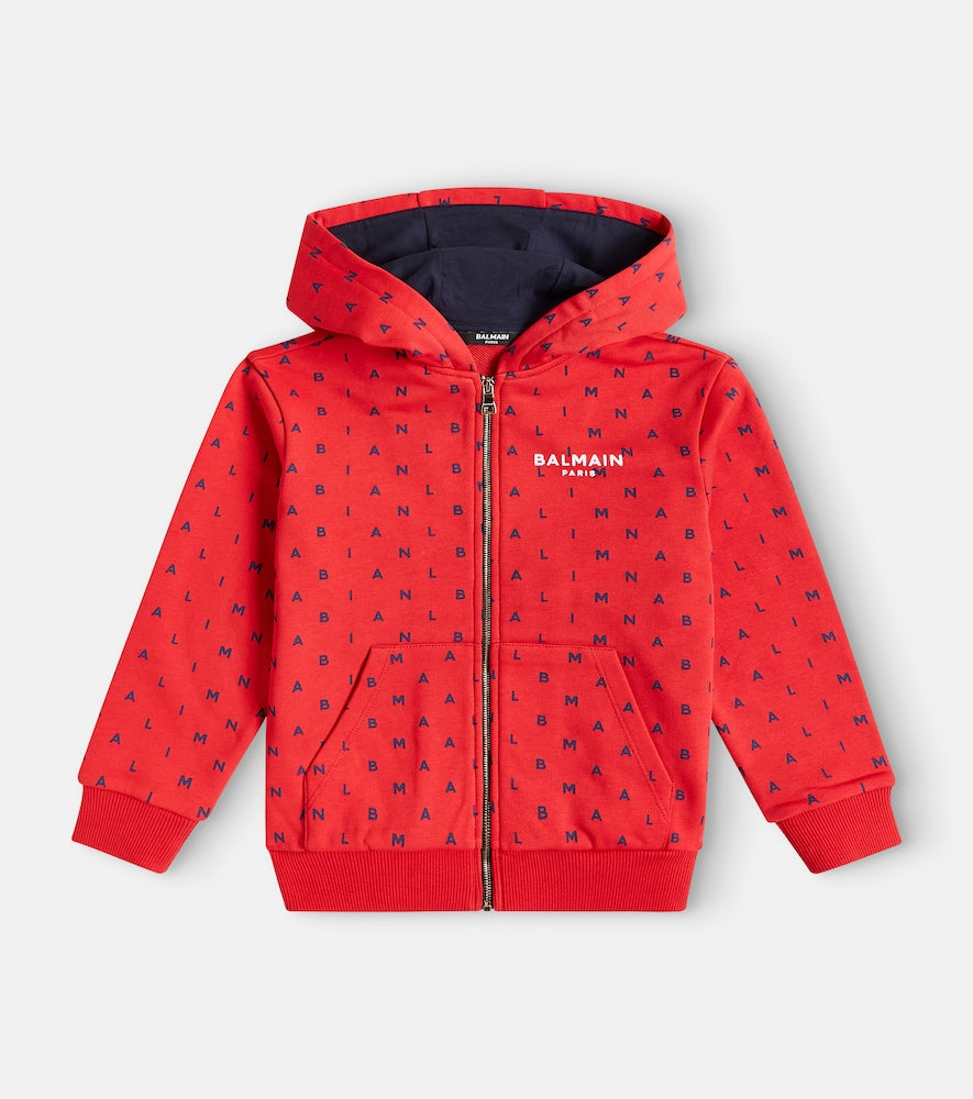 Logo cotton zip-up hoodie