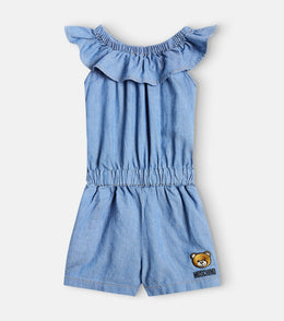 Embroidered denim playsuit