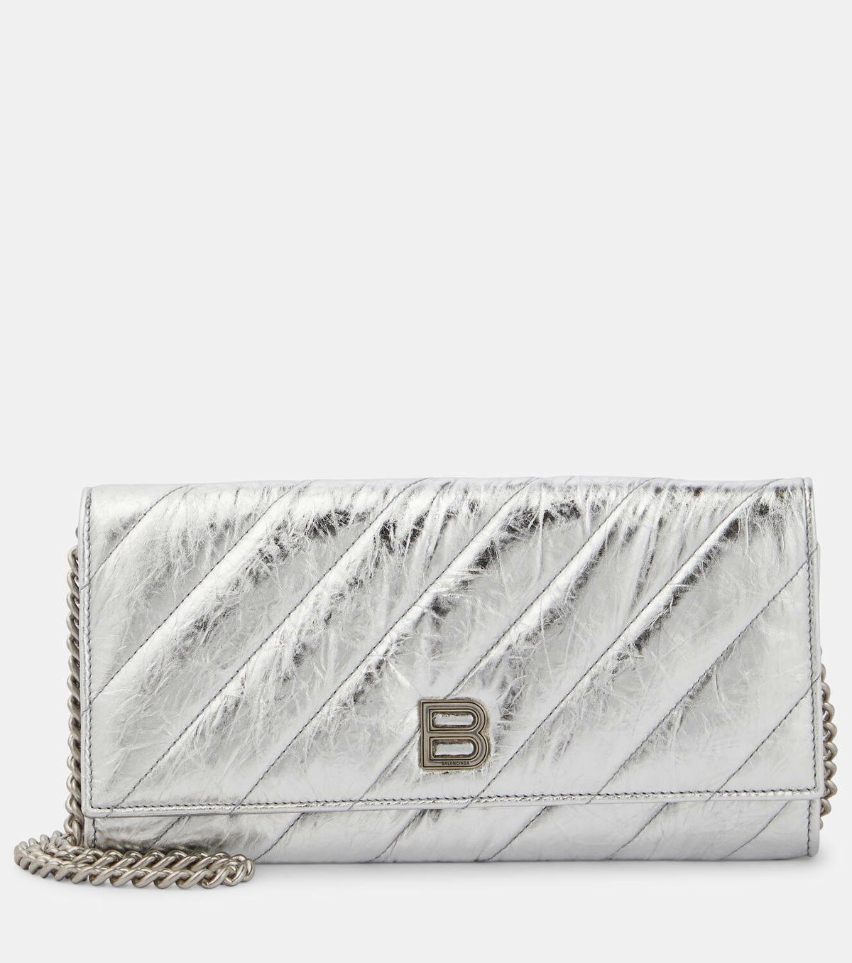 Balenciaga Crush metallic leather wallet on chain