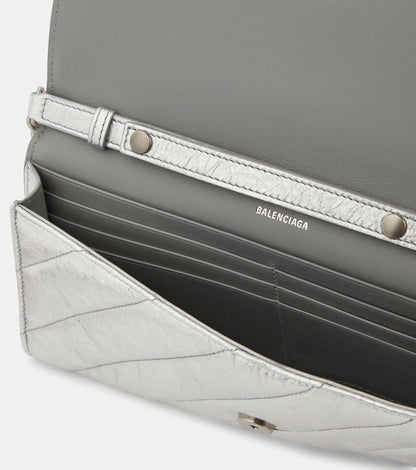 Balenciaga Crush metallic leather wallet on chain