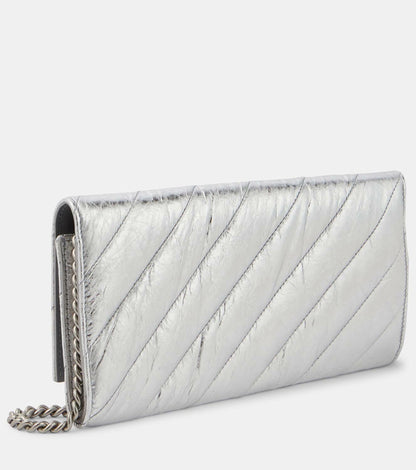 Balenciaga Crush metallic leather wallet on chain