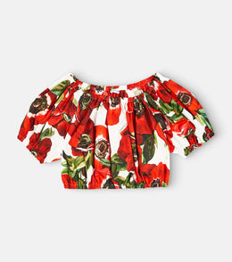 Floral off-shoulder cotton crop top