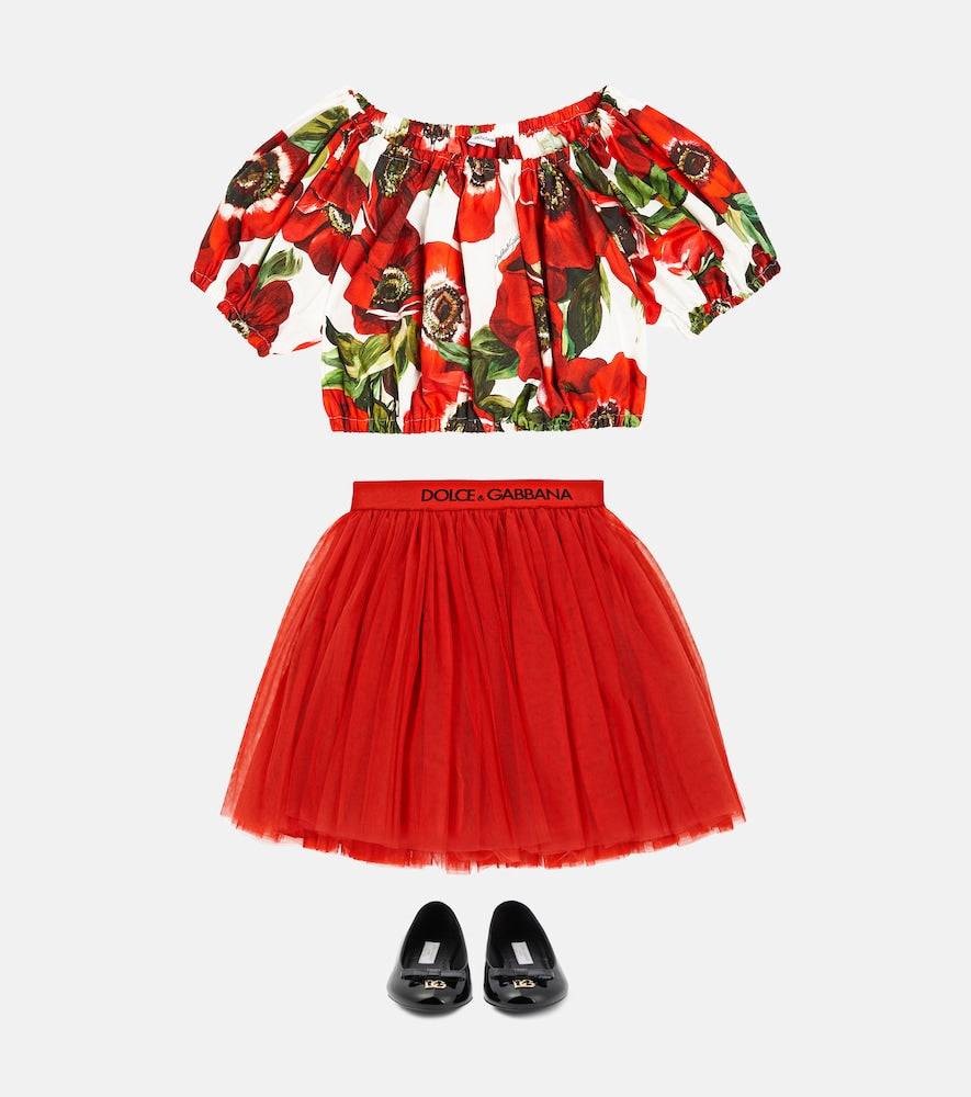 Floral off-shoulder cotton crop top