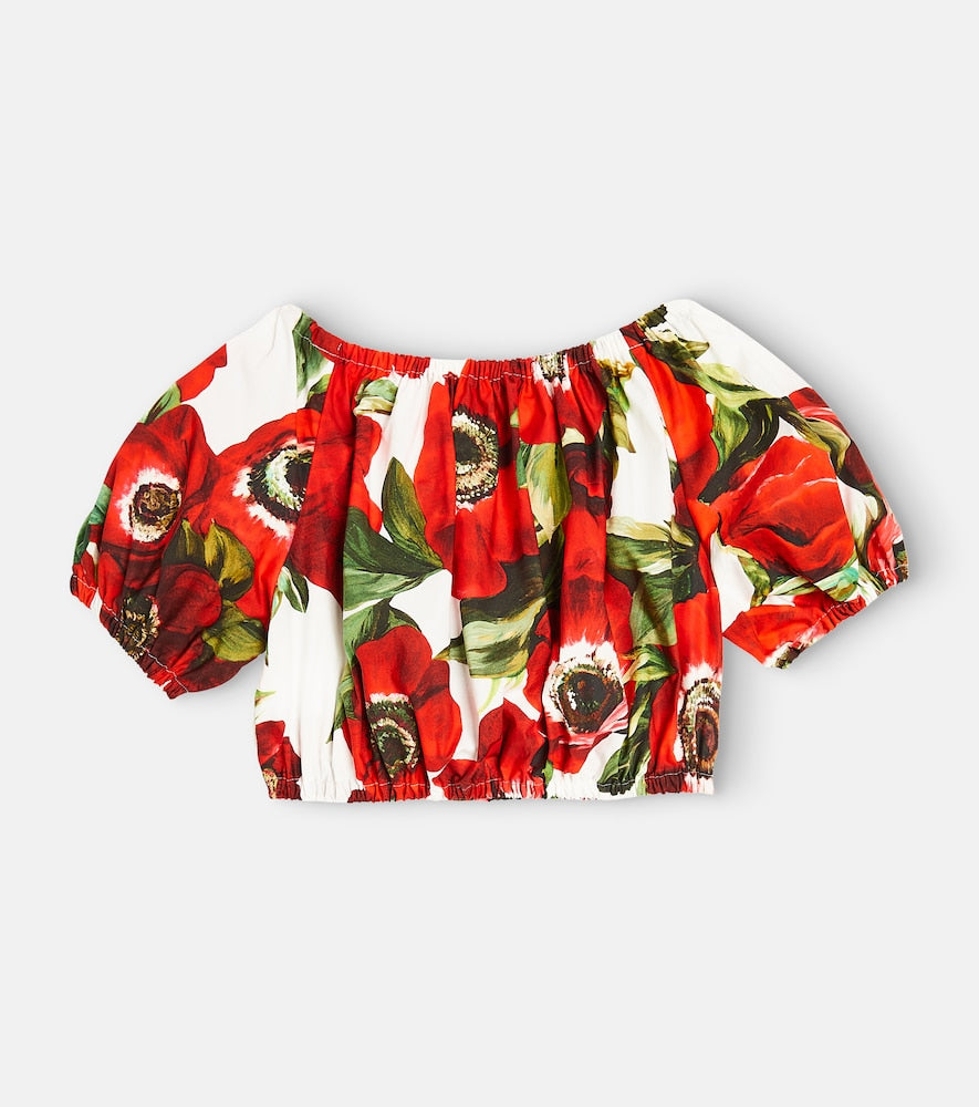 Floral off-shoulder cotton crop top