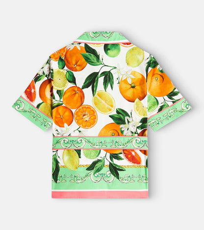Printed belted cotton popeline shirt