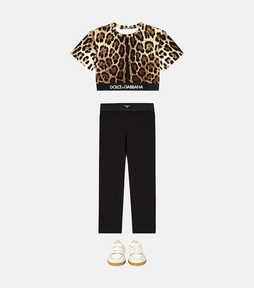 Logo cotton jersey leggings
