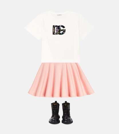 Flared pleated cotton skirt