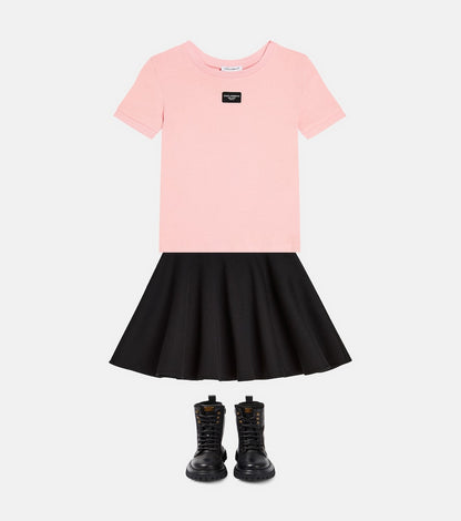 Flared pleated cotton skirt