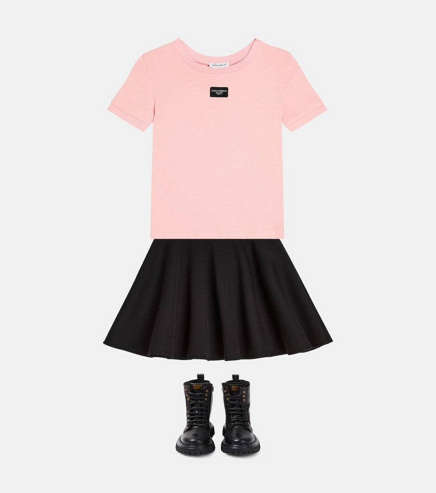 Flared pleated cotton skirt