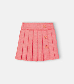Pleated cotton-blend tweed skirt