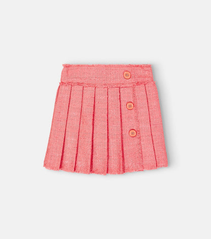Pleated cotton-blend tweed skirt