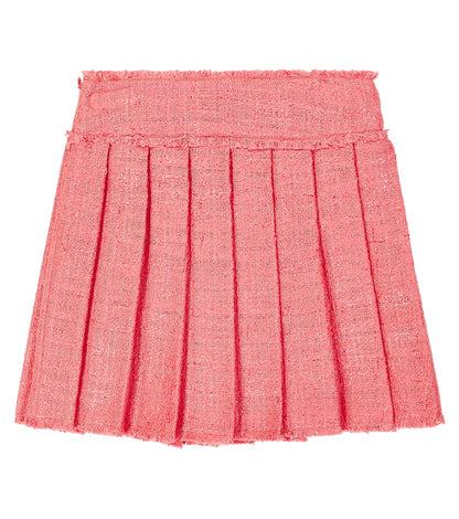 Pleated cotton-blend tweed skirt