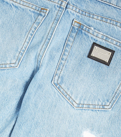 Distressed straight jeans