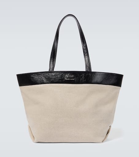 Canvas leather-trimmed tote bag