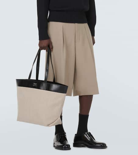 Canvas leather-trimmed tote bag