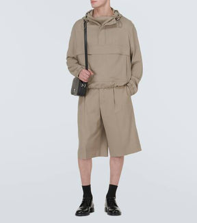 Hooded half-zip twill jacket