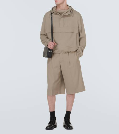 Hooded half-zip twill jacket