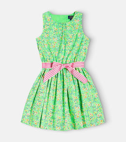 Bow-detail floral cotton poplin dress