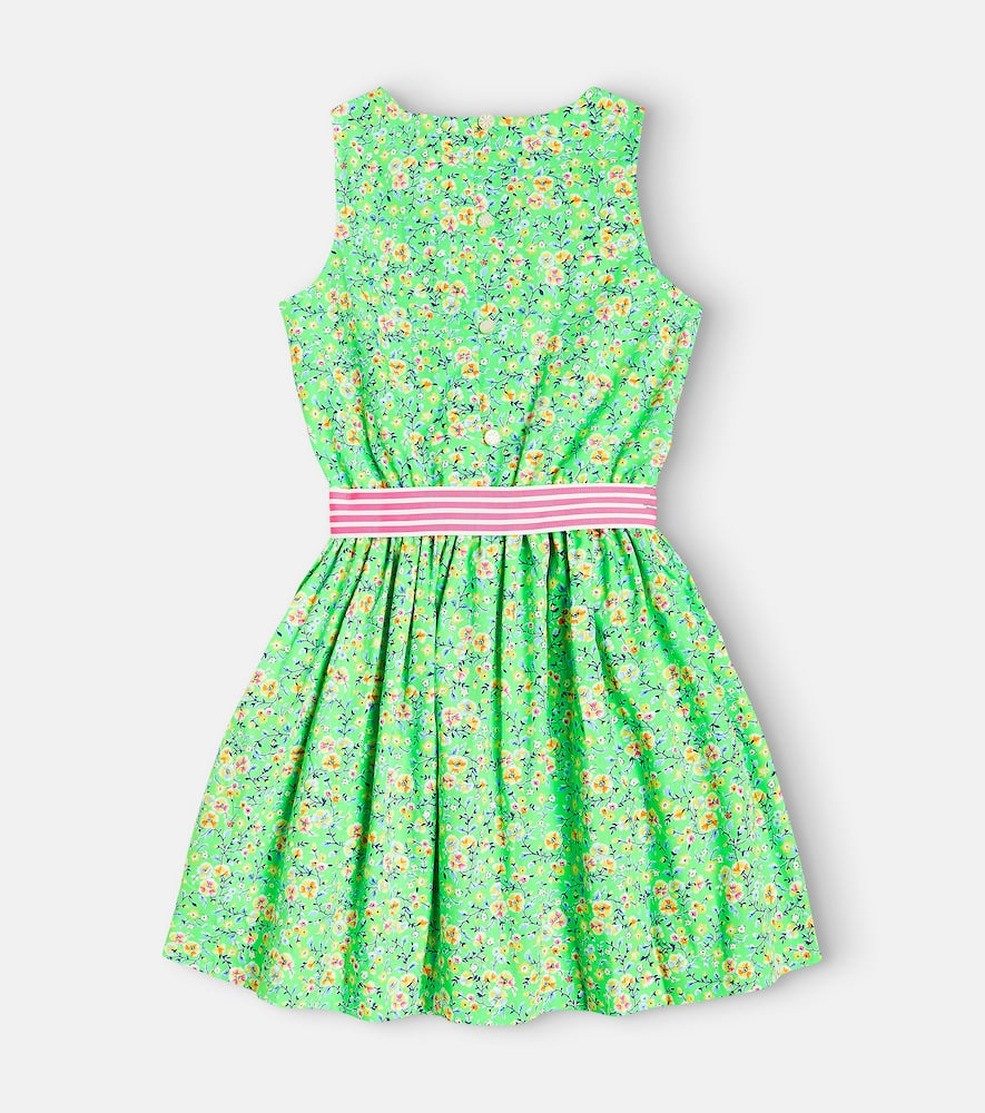 Bow-detail floral cotton poplin dress