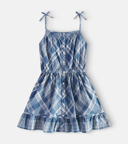 Ruffled checked cotton dress