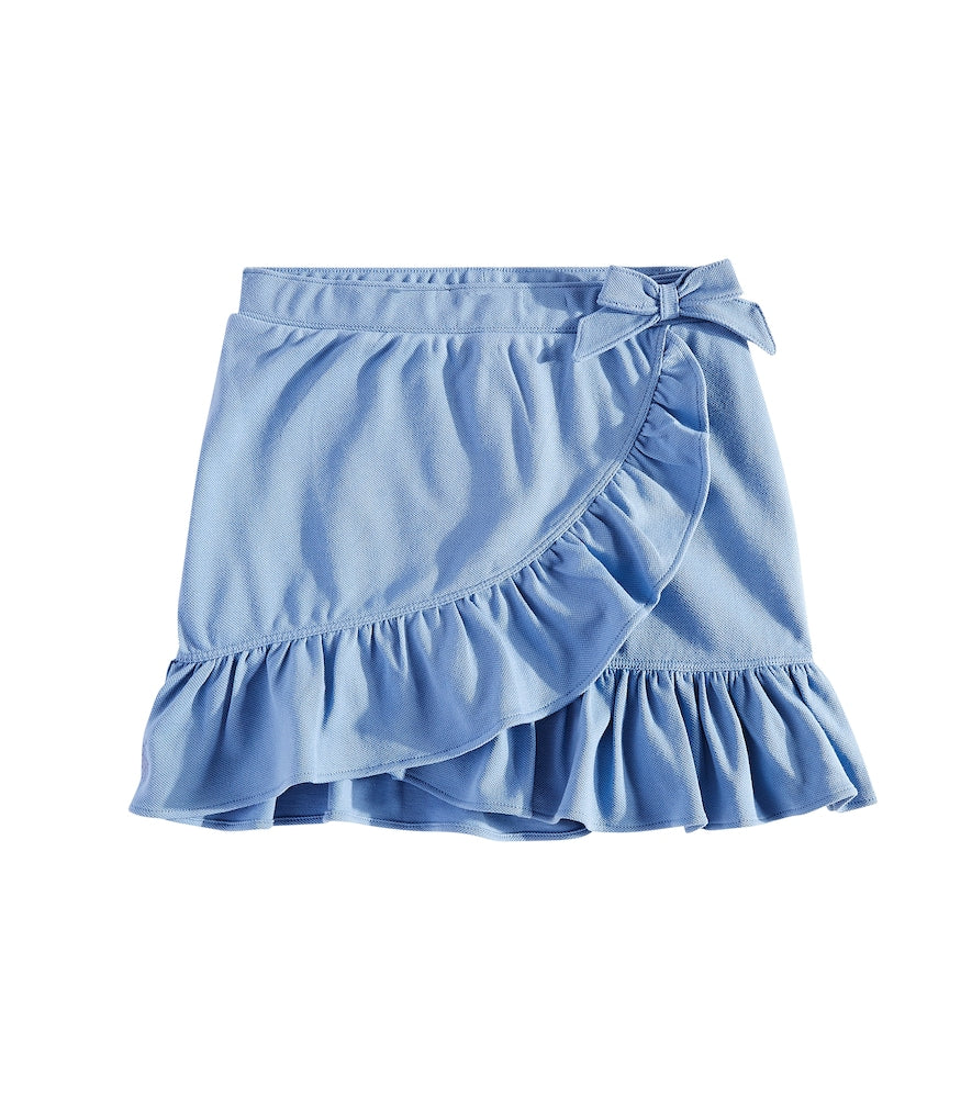 Bow-detail ruffled cotton skirt