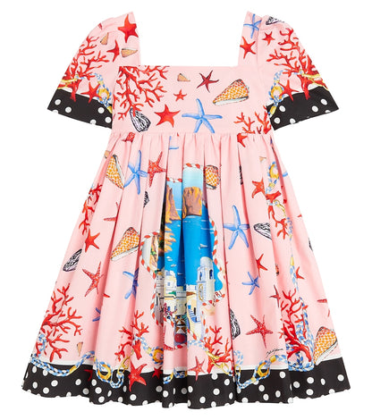 Capri printed pleated cotton poplin dress