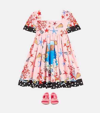 Capri printed pleated cotton poplin dress