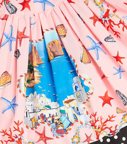 Capri printed pleated cotton poplin dress