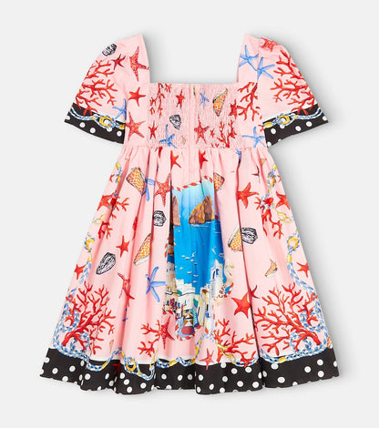 Capri printed pleated cotton poplin dress