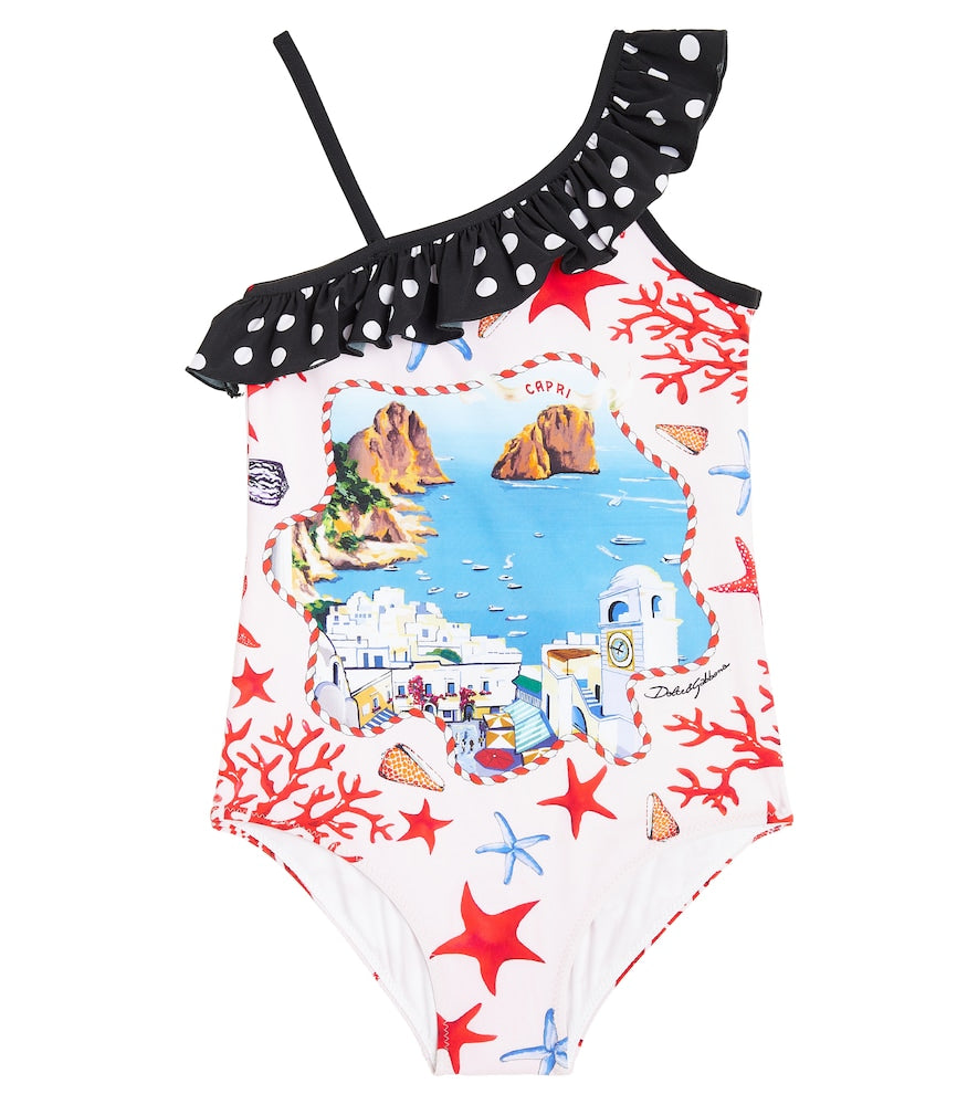 Capri printed ruffled swimsuit