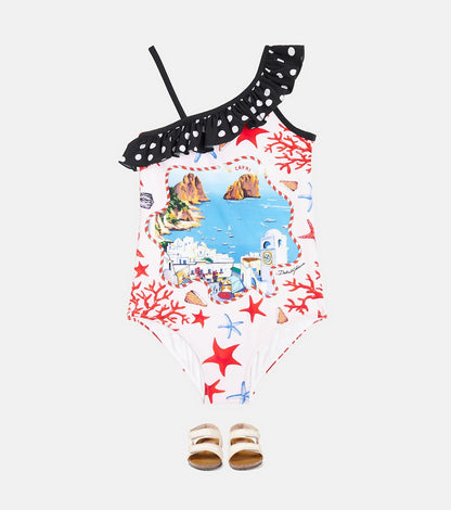 Capri printed ruffled swimsuit
