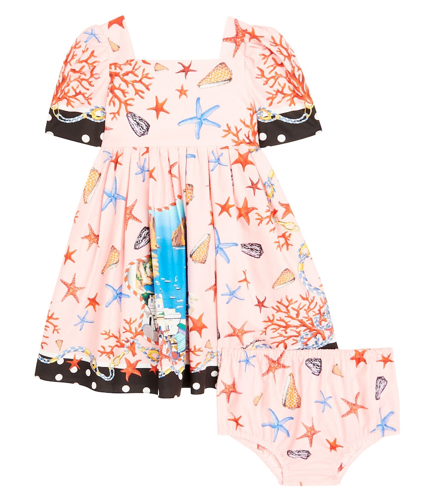 Baby Capri printed cotton dress and bloomers set