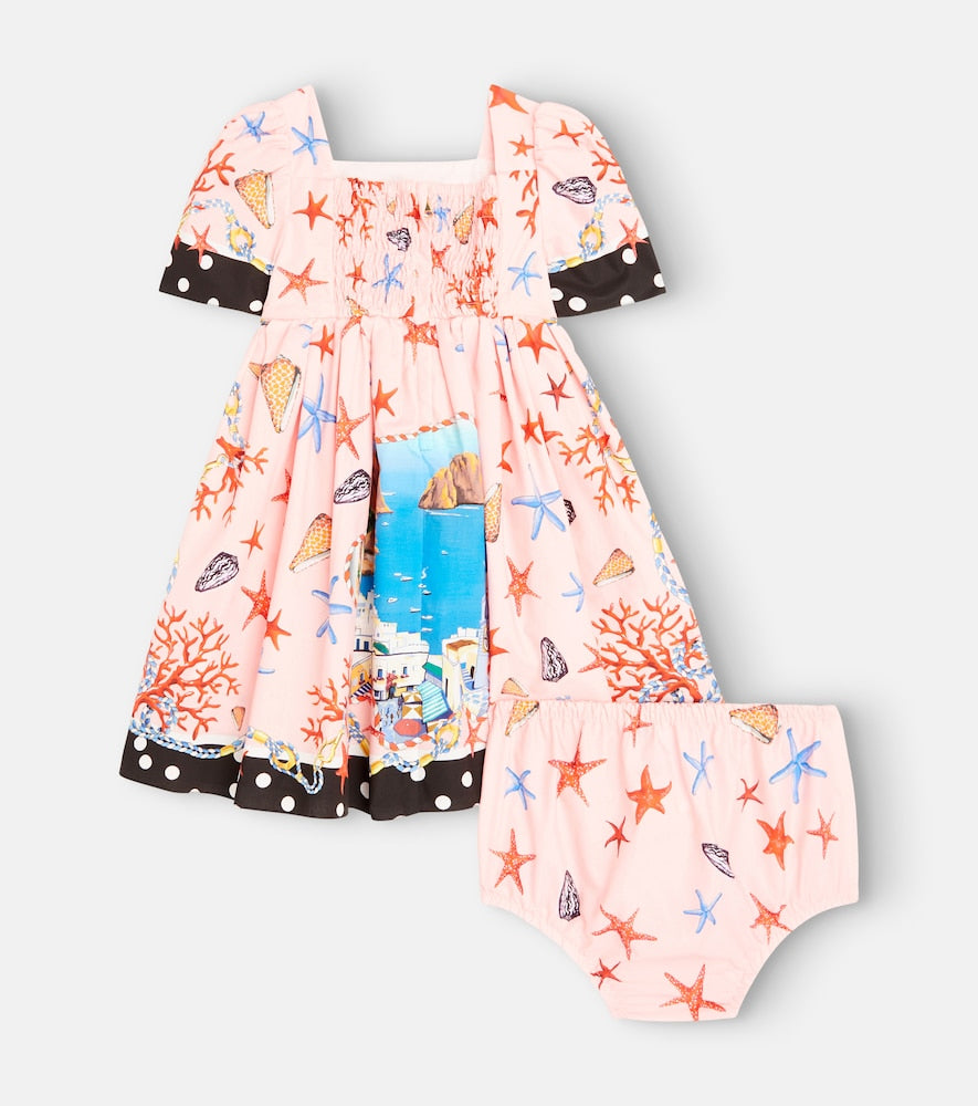 Baby Capri printed cotton dress and bloomers set